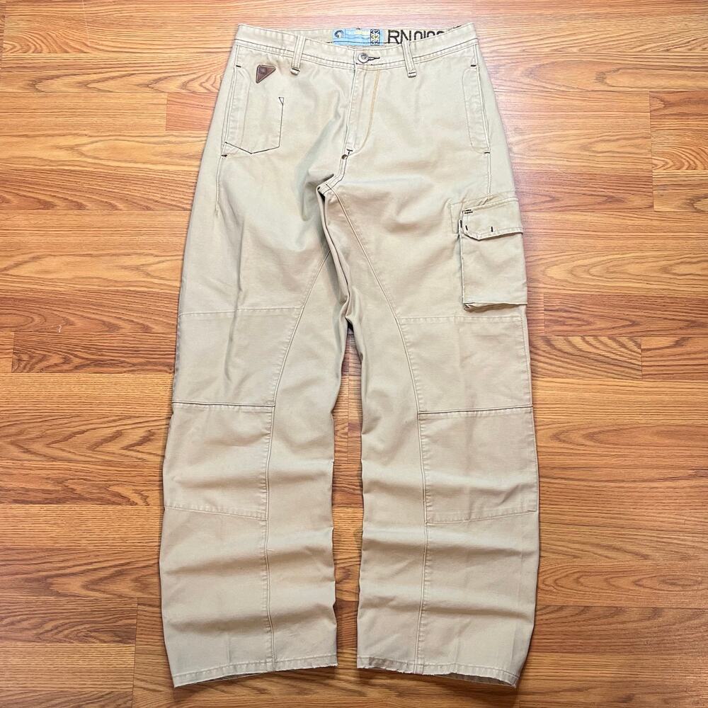 Vintage Y2K Akademiks Cargo Pants Khaki Utility Wide Leg Streetwear 31x32